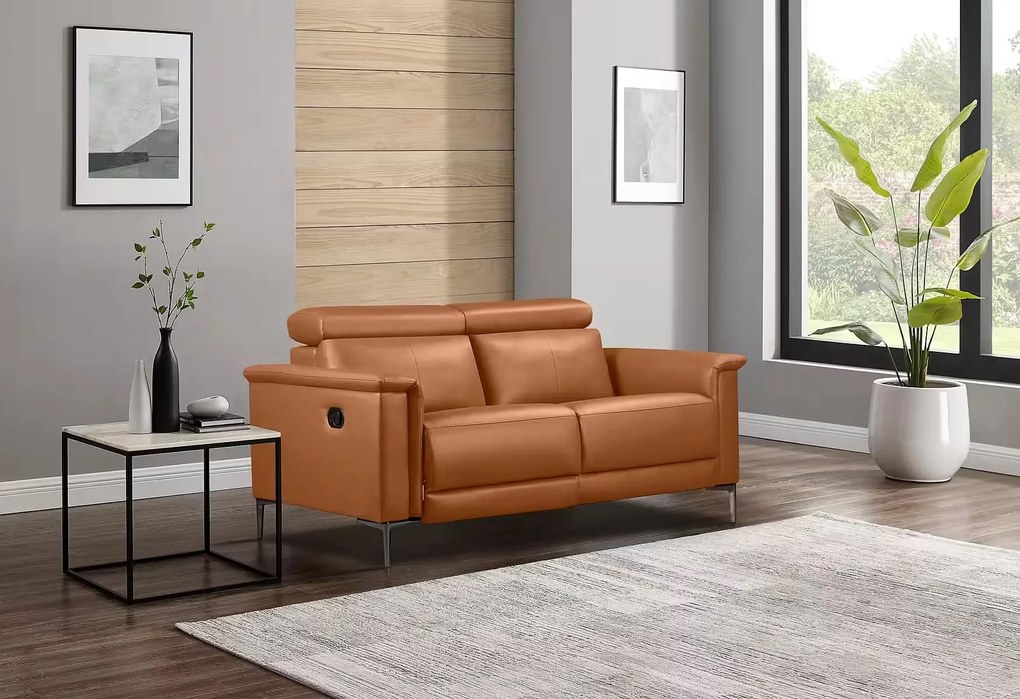 Canapea cu recliner, 2 locuri, funcție manuală, culoare cognac