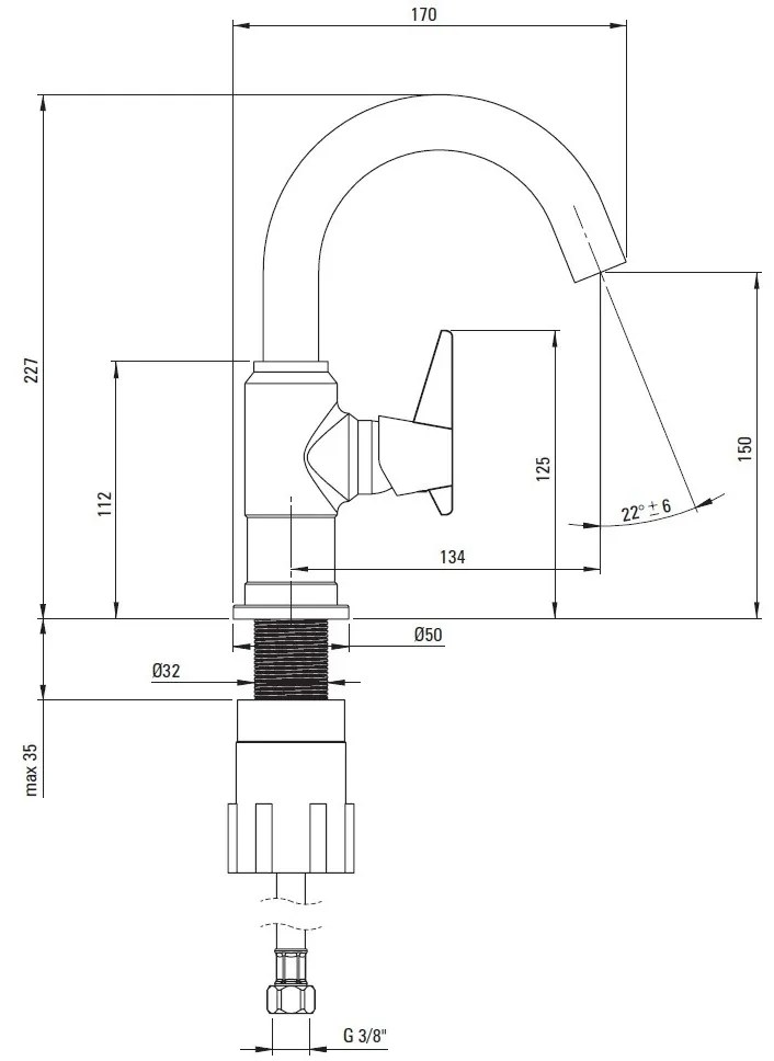 Baterie lavoar monocomanda Deante Temisto BQT_020M
