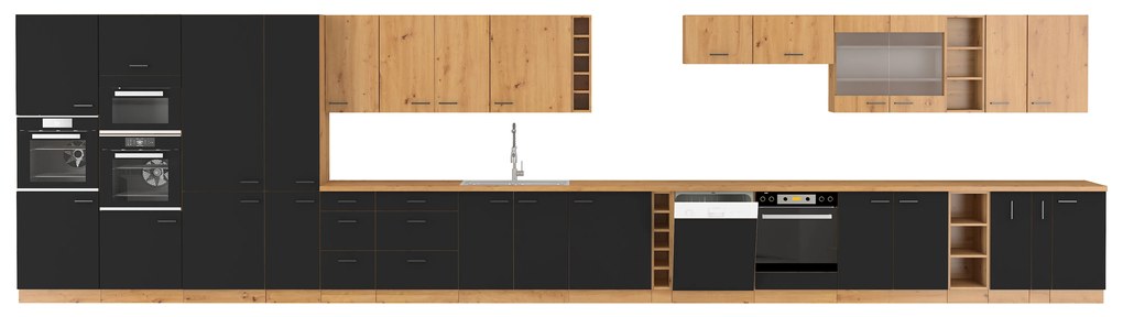 Bucătărie 240 cm Miraluna (Stejar artisan + Negru mat). 1062373