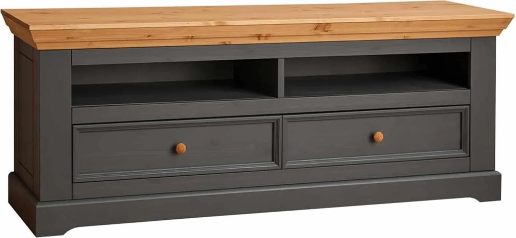 Comodă TV lemn masiv Iris Grafit, 169 × 42 × 63 cm