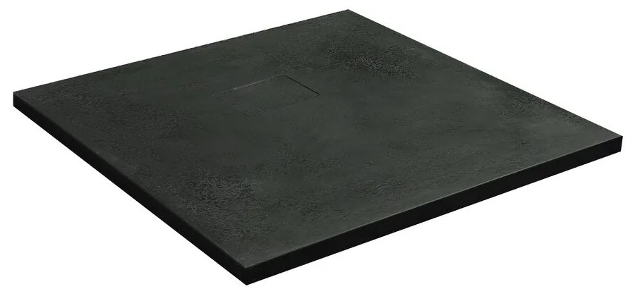 Cadita compozit pentru dus Inter Ceramic patrata 90x90 cm finisaj piatra-negru mat