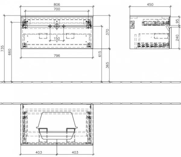 Dulap baza suspendat cu blat sticla, Memento Villeroy&amp;Boch, lavoar stanga, 80.6x46x37cm, alb/gri, C779L0MT