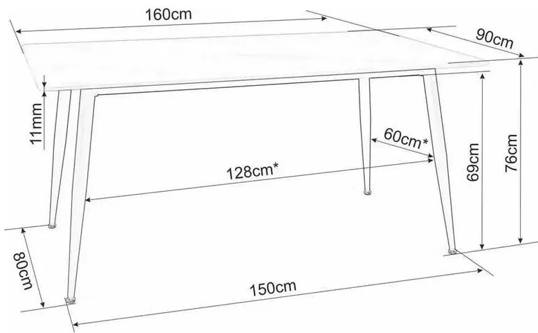 Masă de bucătărie Rion 160 x 90 cm, gri / negru