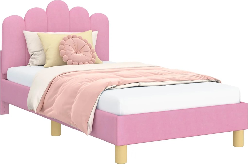vidaXL Cadru de pat pentru copii cu spătar Roz 80 x 160 cm țesătură