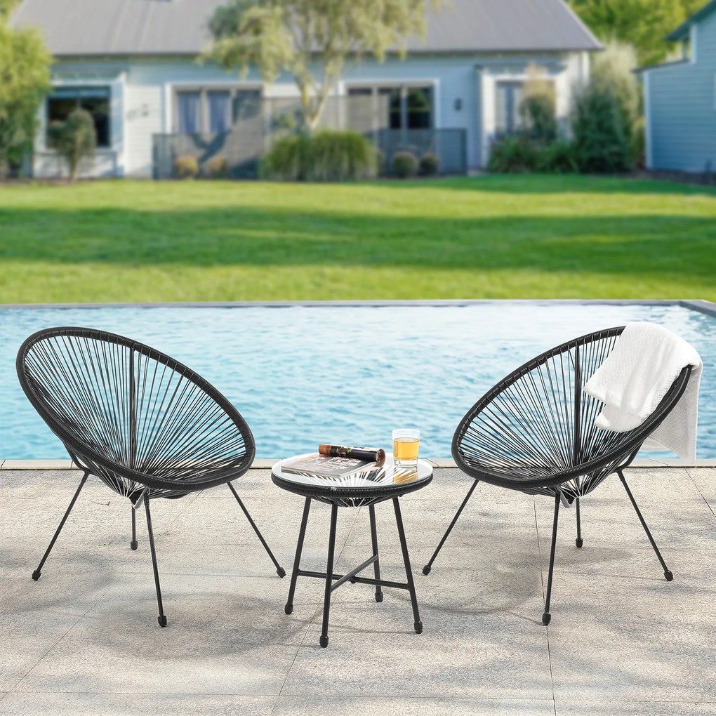 Set balcon Ostana din 3 piese cu masa si 2 scaune - negru