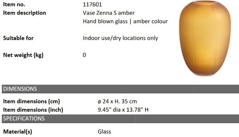 Vas decorativ din sticla design LUX Zenna S, amber