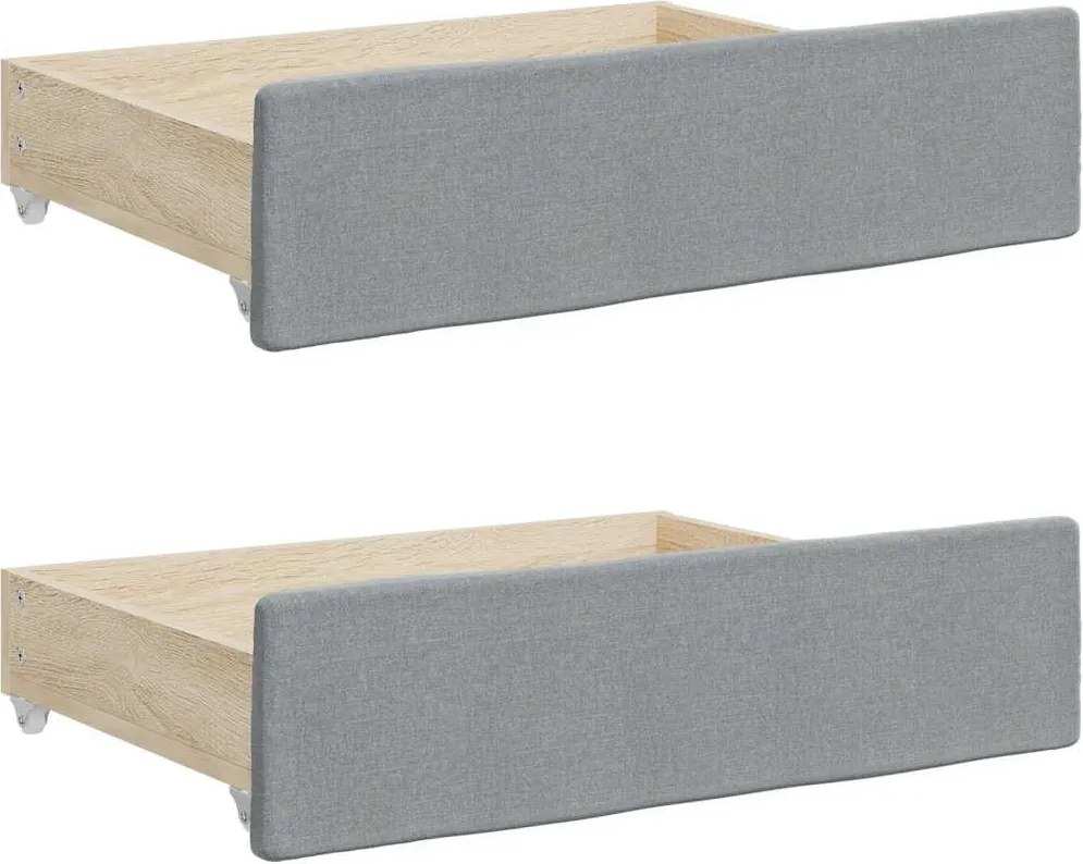 vidaXL Sertare depozitare de pat, 2 buc., gri deschis, lemn și textil