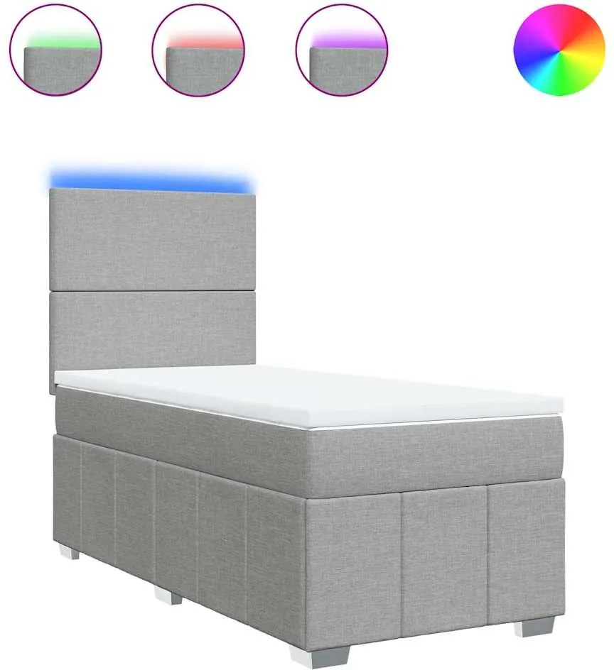 vidaXL Pat continental cu saltea, gri deschis, 80x200 cm, textil