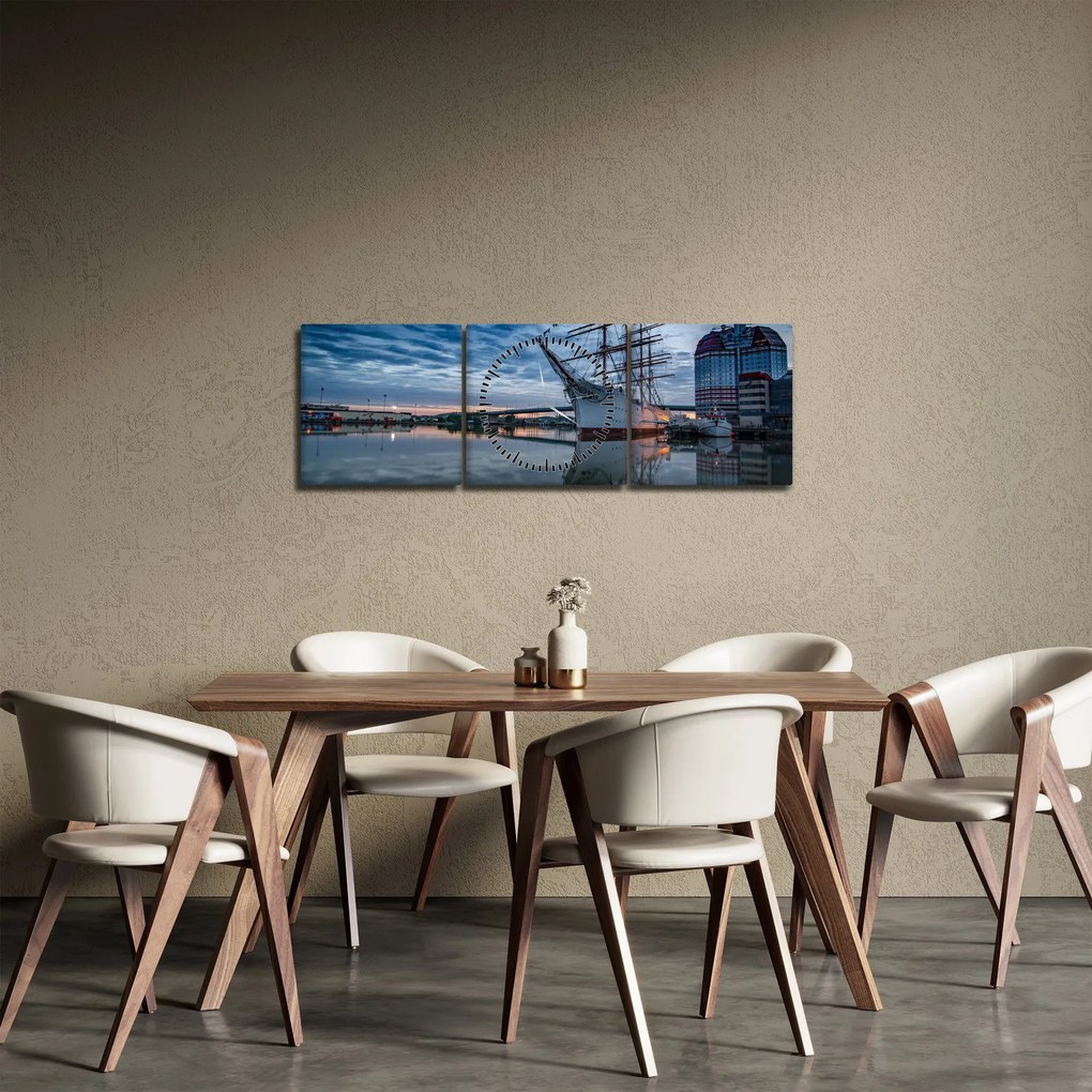 Tablou cu barcă cu pânze (cu ceas) (90x30 cm)