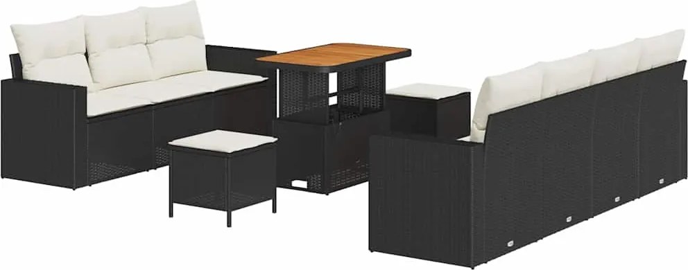 vidaXL Set de canapele pentru grădină 10 pcs Negru poliratan