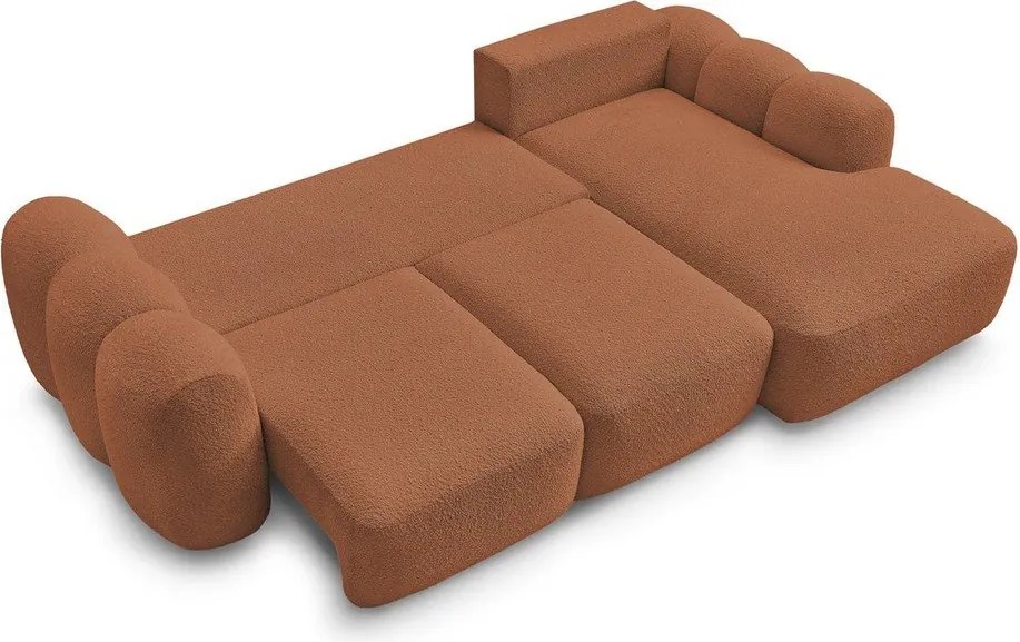 Colțar portocaliu extensibil/cu spațiu de depozitare cu tapițerie din țesătură bouclé (cu colț pe partea dreaptă/cu șezlong) Montaigne – Bobochic Paris