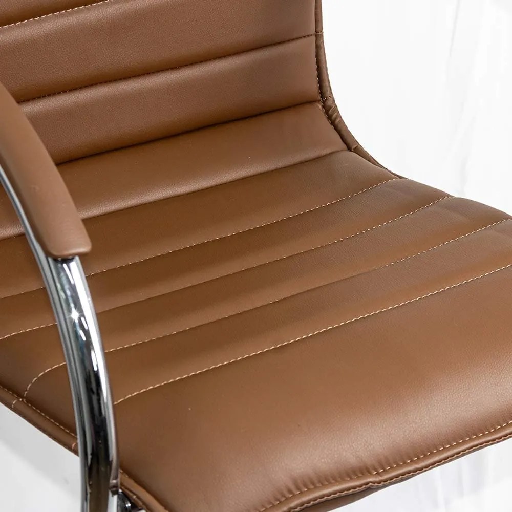 Scaun pentru așteptare maro OFF 835 din piele ecologică și cadru metalic cromat cu brațe