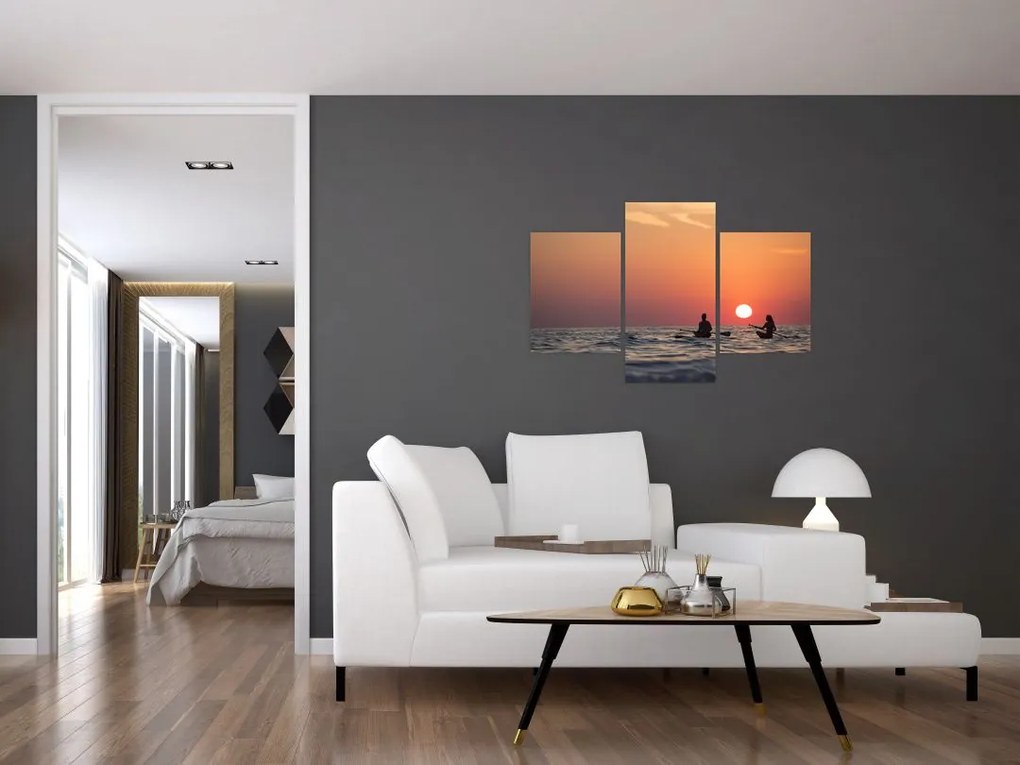 Tablou cu canoiști în apus de soare (90x60 cm)