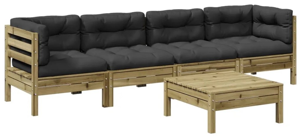 3299285 vidaXL Set mobilier de grădină cu perne, 5 piese, lemn de pin tratat