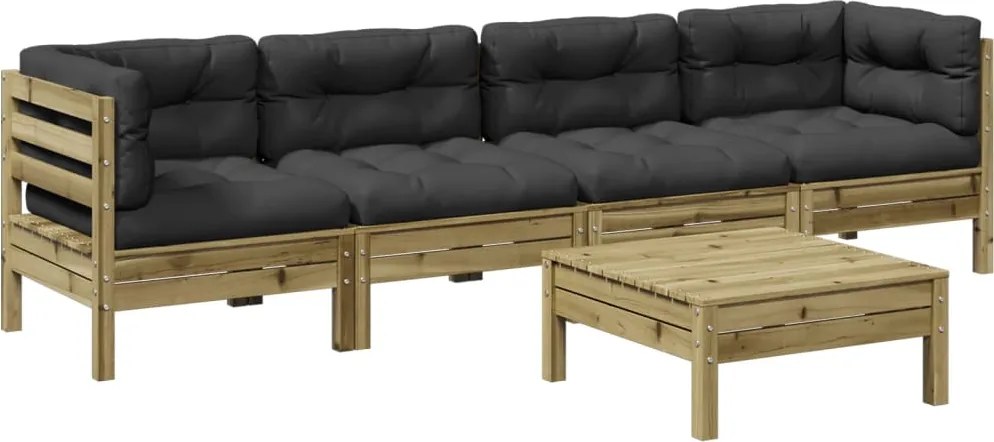 vidaXL Set mobilier de grădină cu perne, 5 piese, lemn de pin tratat