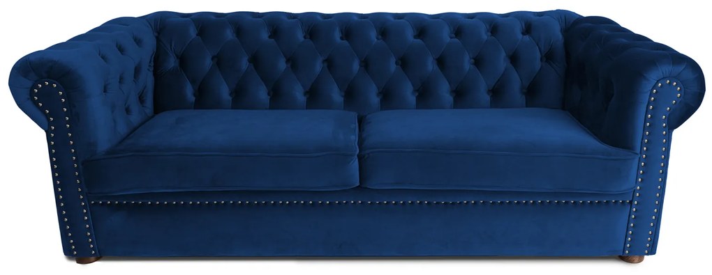 Canapea extensibila Chesterfield, 3 locuri, Albastru, 203x90x66 cm