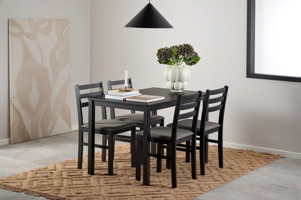MAZZONI EXPORT Set TORINO masă + 4 scaune Negru/Gri deschis (material Sawana 21) - SET DE LEMN PENTRU BUCĂTĂRIE/SUFRAGERIE