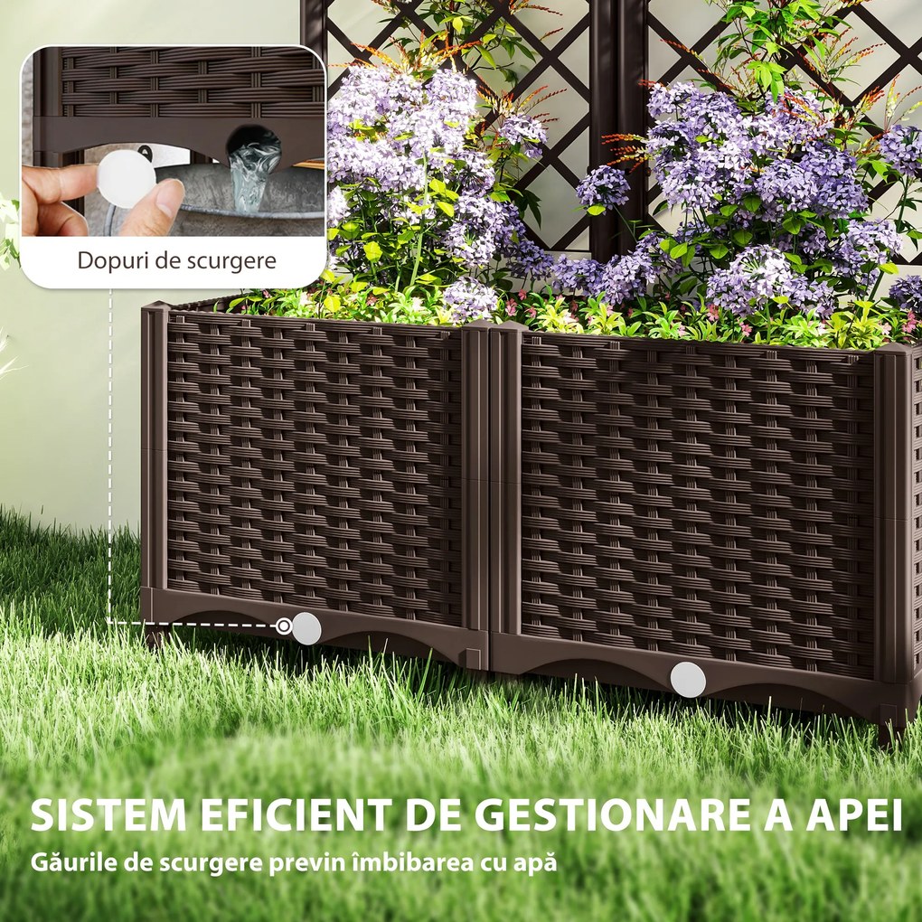 Outsunny Pat Înălțat pentru Grădină cu Spalier și 6 Orificii de Drenaj, 80x40x135 cm, Maro | Aosom Romania