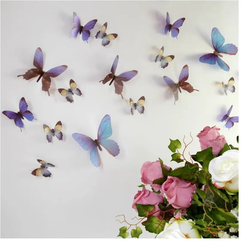 Set autocolante 3D Ambiance Butterflies, albastru, 18 buc.