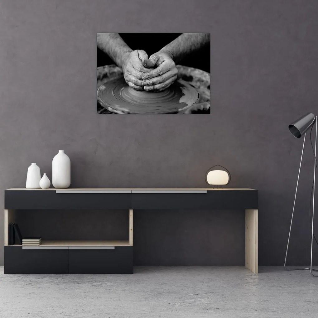 Tablou alb negru - producția de ceramică (70x50 cm)