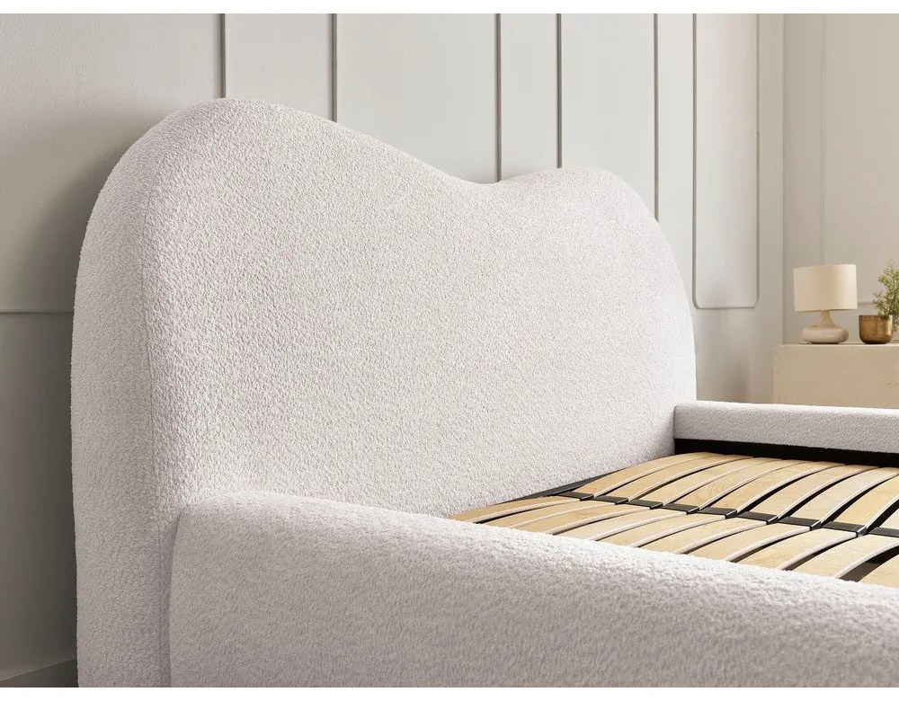 Pat matrimonial alb tapițat cu spațiu de depozitare cu somieră 160x200 cm Orlane – Bobochic Paris