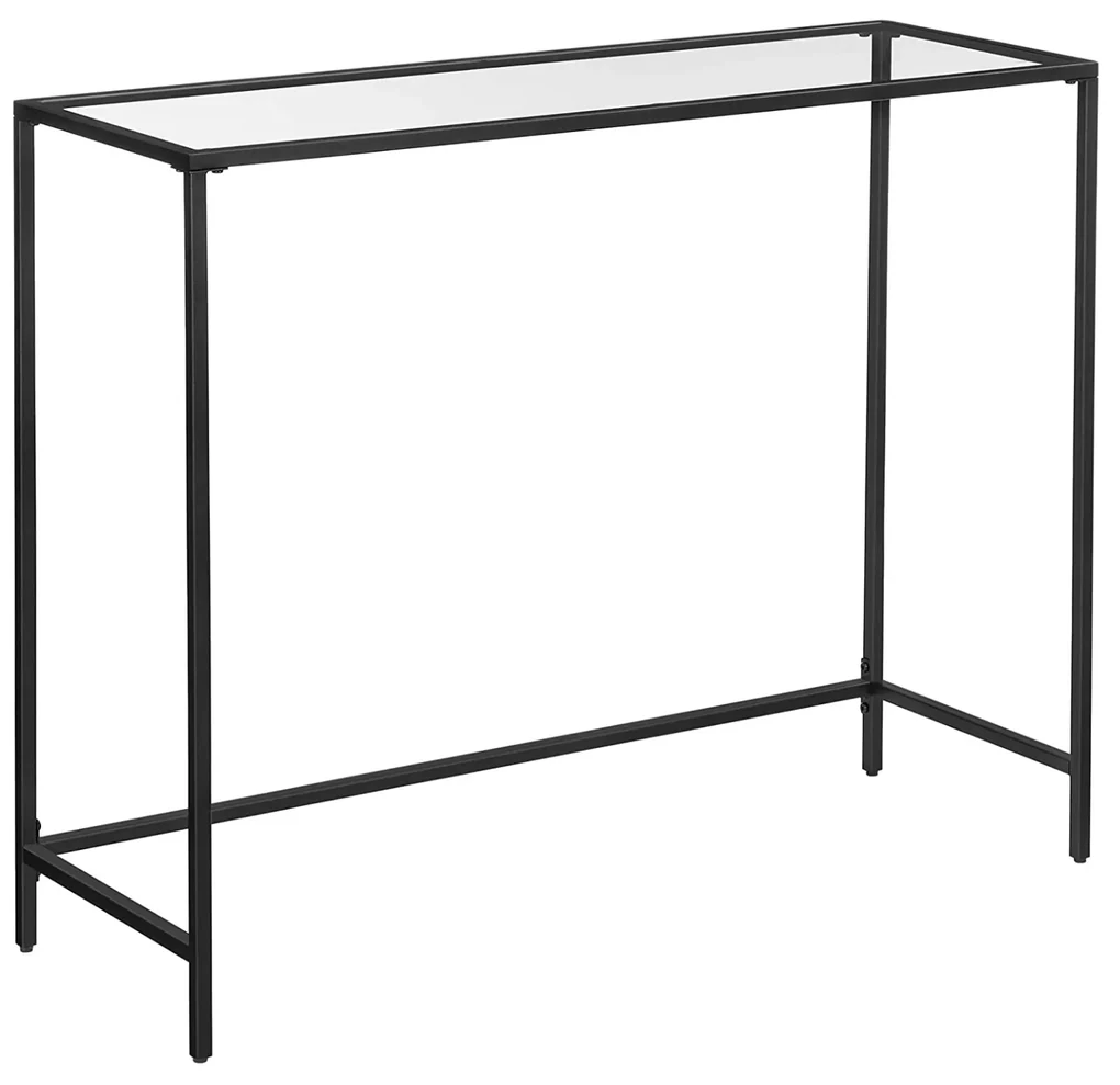 masa consola sticla securizata, picioare reglabile, 100 x 80 x 35 cm negru