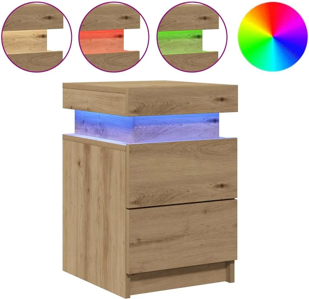 vidaXL Noptieră cu LED, stejar artizanal, 35x39x55 cm, lemn prelucrat
