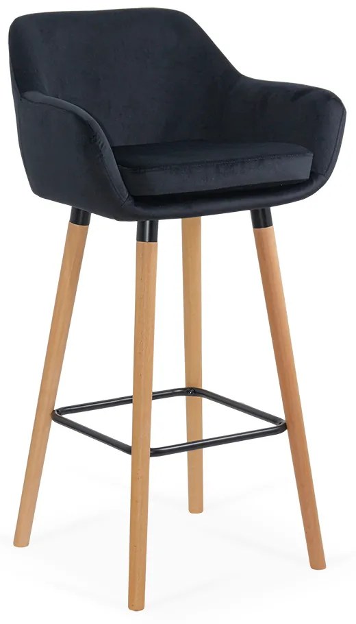 Scaun de bar negru ABS 1271 din catifea cu picioare din lemn