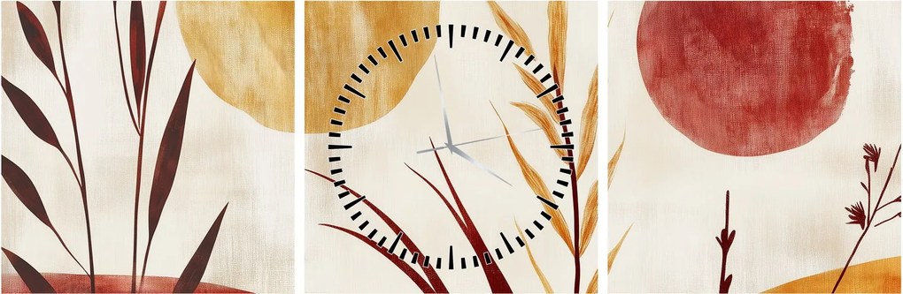 Tablou - Plante și cercuri (cu ceas) (90x30 cm)
