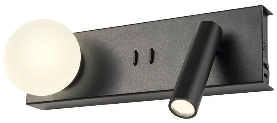 Redo 01-4663 - Aplică LED de perete NORMA, 5W/230V + 3W LED CRI 90, USB, negru