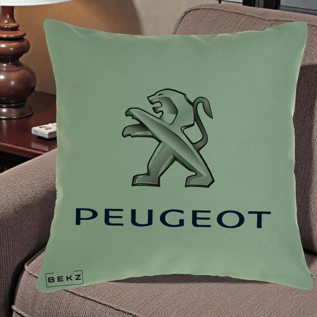 Perna Personalizata cu emblema Peugeot, 40x40 cm, Verde, Husa Detasabila, Perna Inclusa, BEKZ®