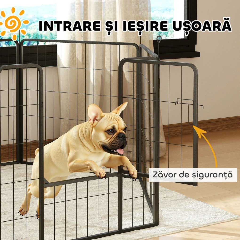 PawHut Țarc pentru Câini Portabil din 6 Panouri, 160x80x80 cm, Negru | Aosom Romania