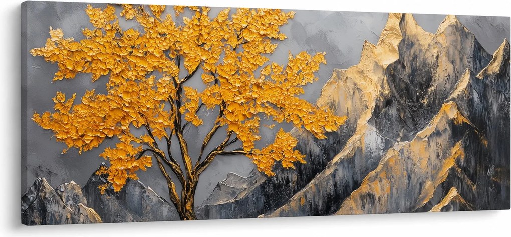 Tablou – Arbore auriu în munți (120x50 cm)
