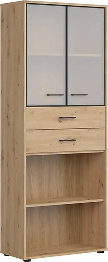 Vitrina SPACE OFFICE, stejar artisan/negru fumuriu, PAL laminat/sticla