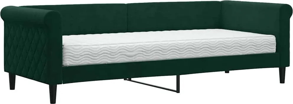 vidaXL Pat de zi cu saltea, verde închis, 80x200 cm, catifea