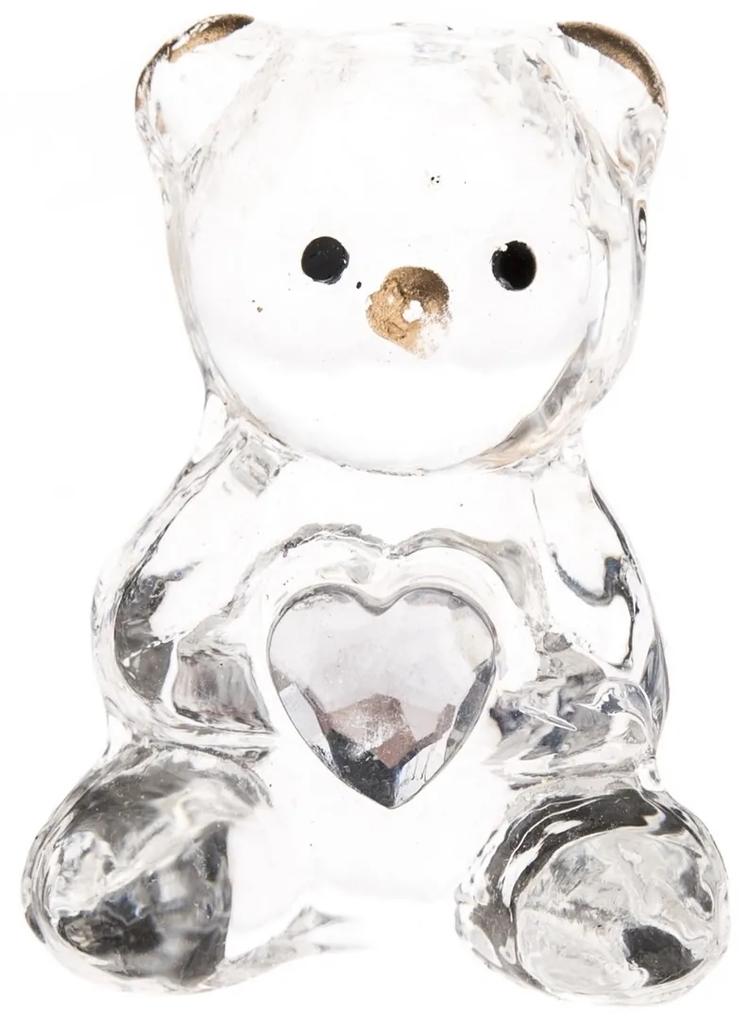 Ursuleț cu inimioară, din sticlă, transparent, 4 x 2 x 3 cm
