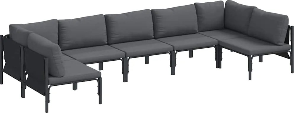 vidaXL Set de canapele pentru grădină cu pernă 7 pcs Negru Oțel