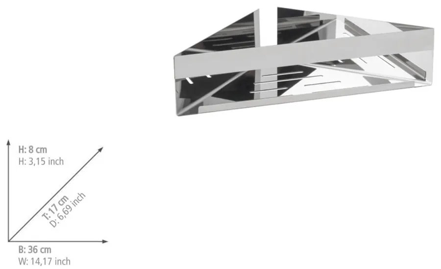 Raft pentru baie argintiu lucios de colț autoadeziv din oțel inoxidabil Genova – Wenko