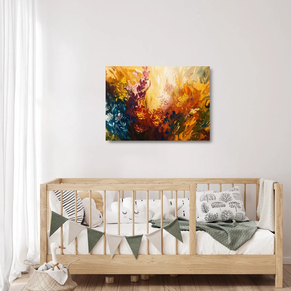 Tablou pe sticlă - pictură abstractă de flori (70x50 cm)