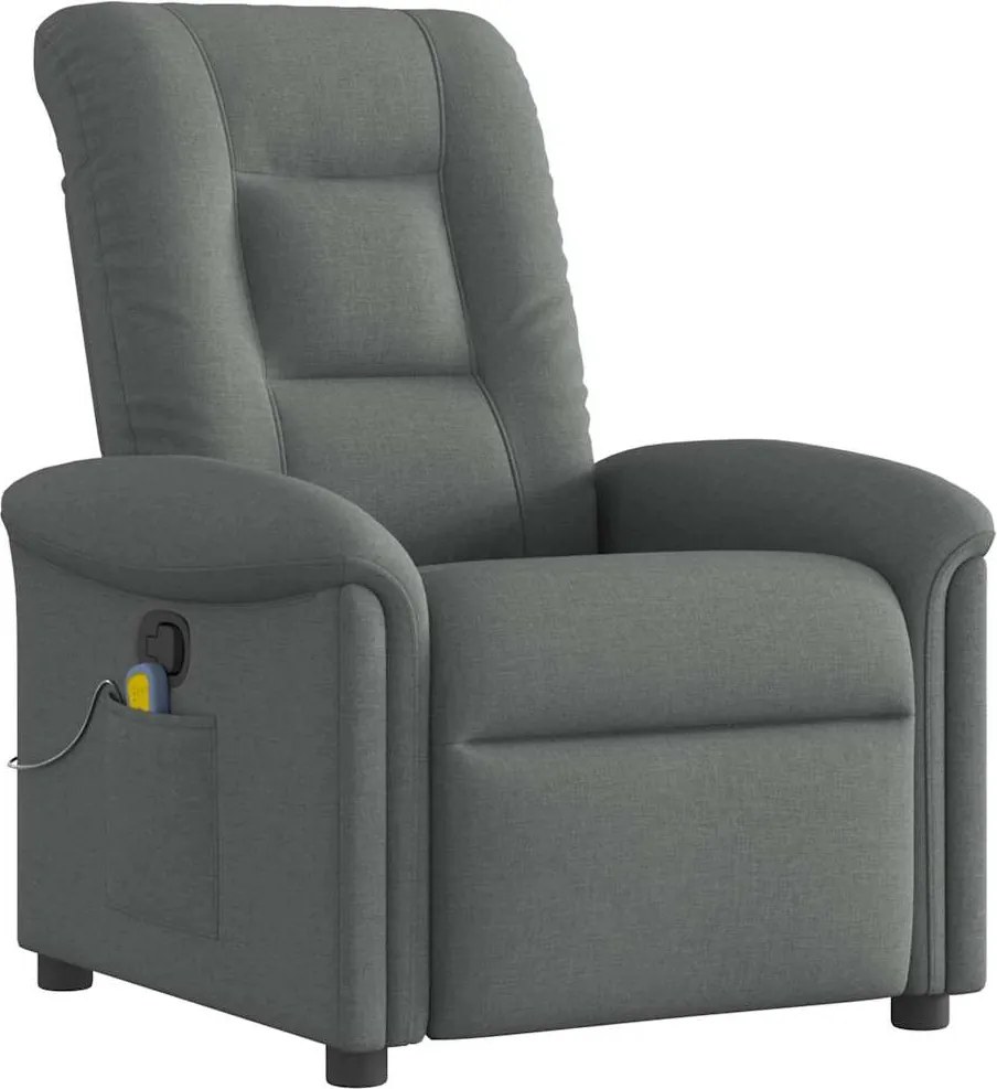 vidaXL Fotoliu reclinabil cu masaj, gri închis, material textil