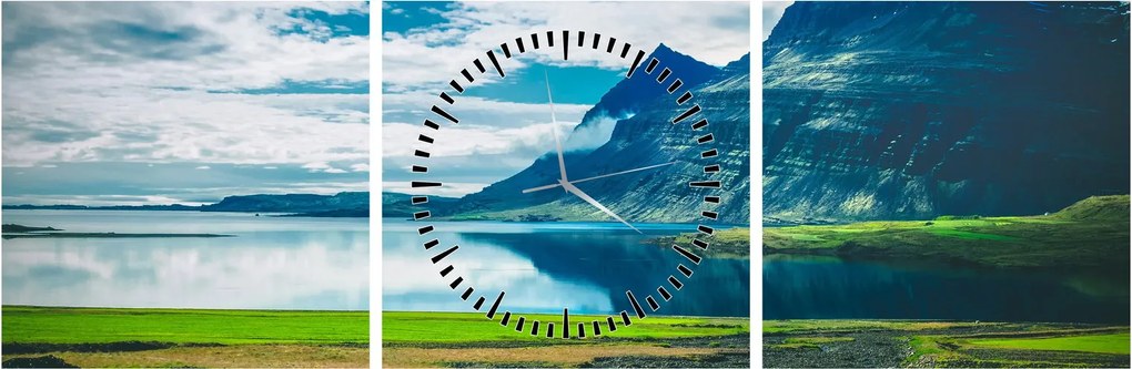 Tablou cu lac și munți (cu ceas) (90x30 cm)