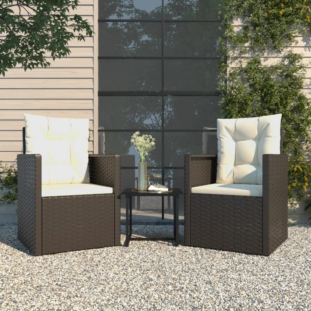 319192 vidaXL Set mobilier de exterior cu perne, 3 piese, negru, poliratan