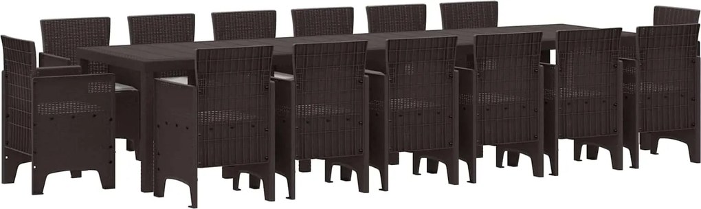 vidaXL Set de masă pentru grădină 15 pcs Maro Ratan Polt