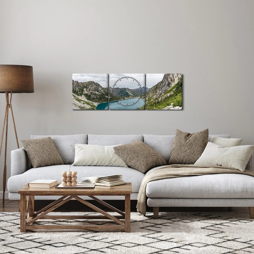 Tablou cu lac în munți (cu ceas) (90x30 cm)