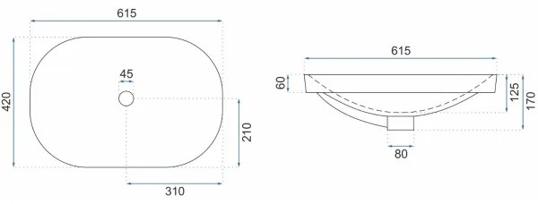 REA-U8700 - Lavoar pentru blat ARLETA 42 x 61,5 cm, ceramică, alb lucios