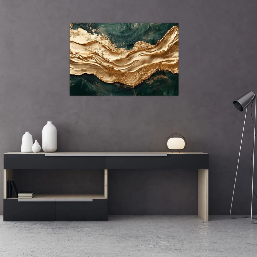 Tablou - Abstracție verde cu auriu II. (90x60 cm)