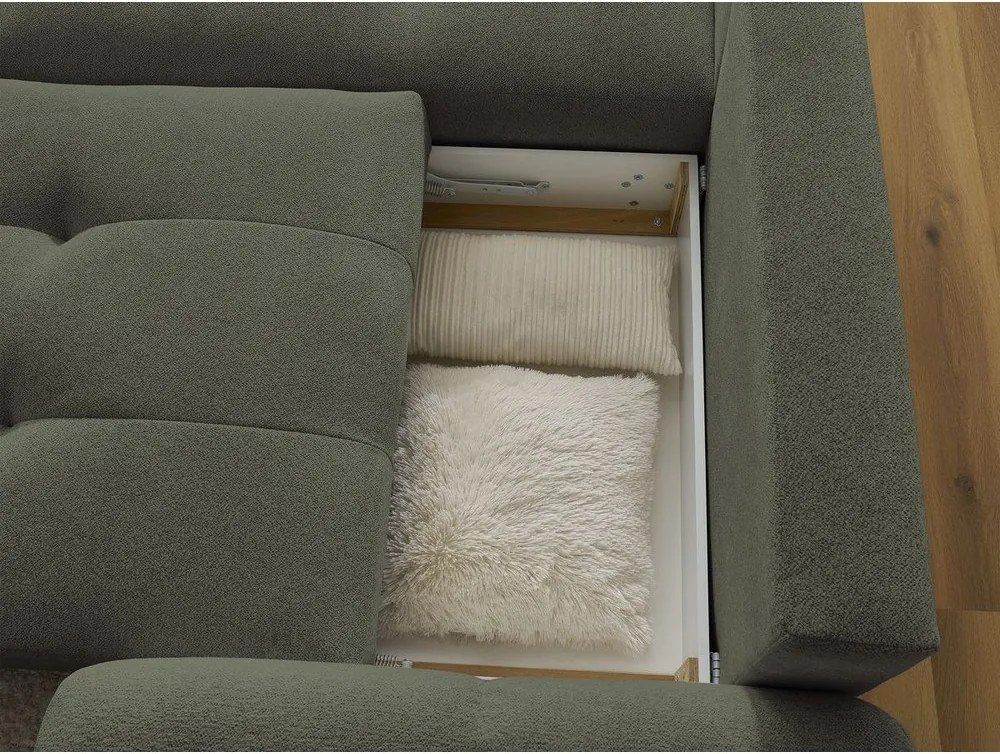 Colțar kaki extensibil/cu spațiu de depozitare cu tapițerie din chenille (cu colț pe partea stângă/cu șezlong) Roxelane – Bobochic Paris