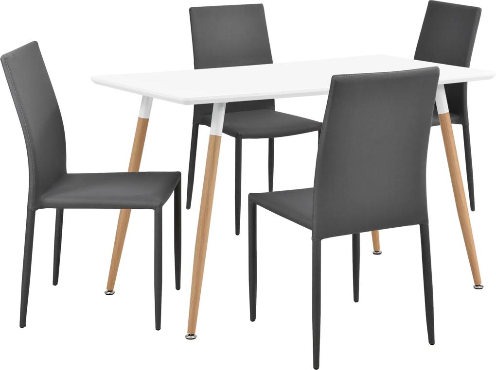 [en.casa]® Set Bucura masa bucatarie cu 4 scaune,  masa 120 x 70 cm, scaun 90 x 42,5 cm, MDF/textil, alb/gri deschis