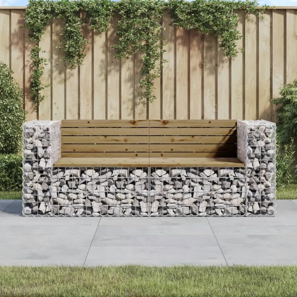 3196238 vidaXL Bancă de grădină cu gabion, 184x71x65,5 cm, lemn pin impregnat