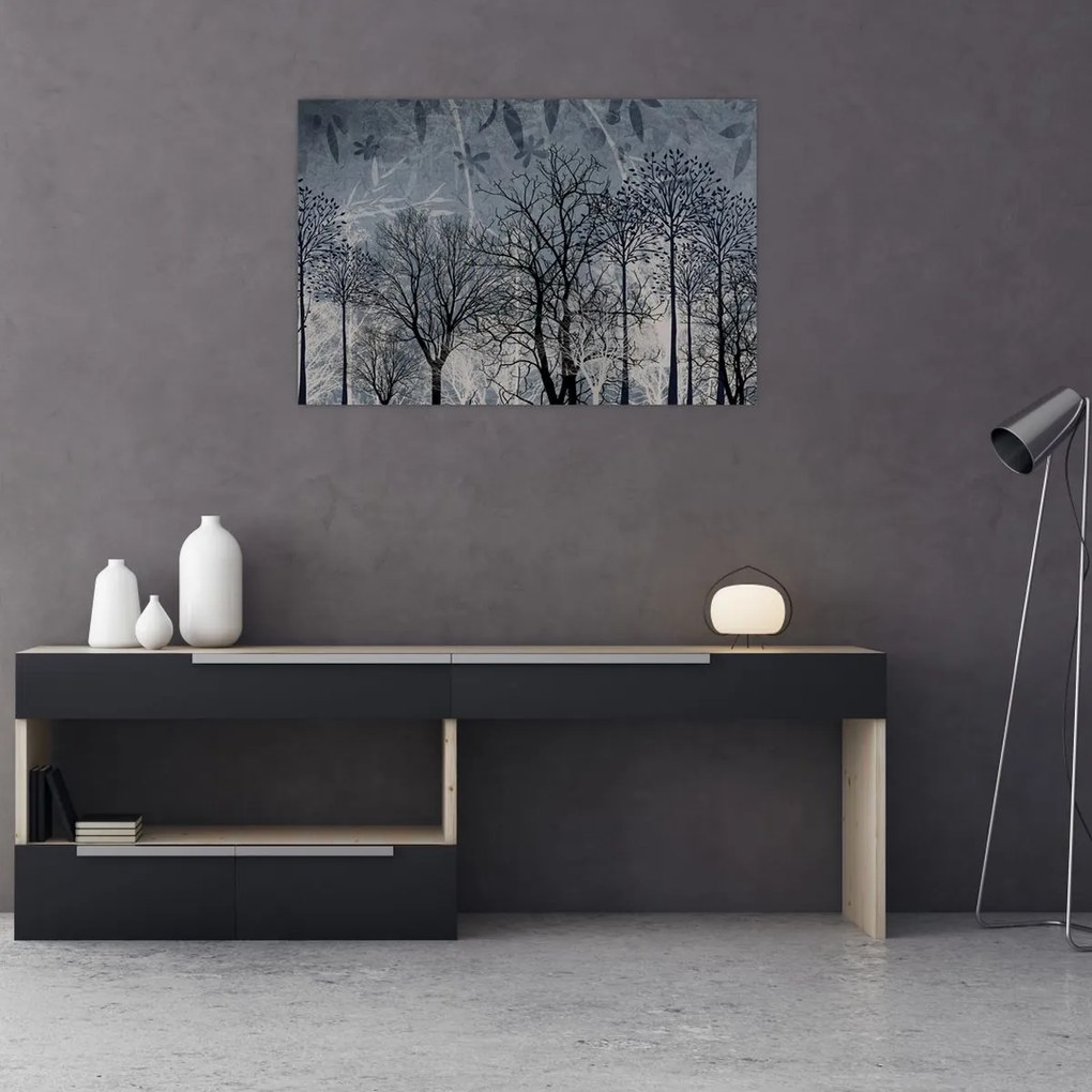 Tablou - Siluetă copac și frunze (90x60 cm)